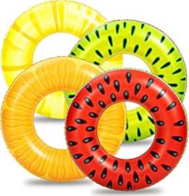 Sloosh 4 Pack Inflatable Pool Floats Fruit Tube Rings;  Fruit Pool Tubes;  Pool Floaties Toys;  Beach Swimming Party Toys for Kids and Adults