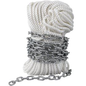 VEVOR Anchor Rode and Chain, 15' x 5/16" Boat Anchor Chain, 1/2" x 200' Nylon Rope, 2.2T Chain Tension Galvanized Steel Chain