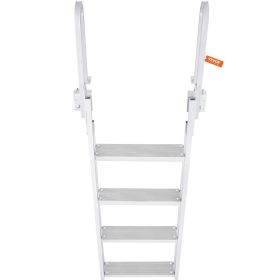 VEVOR Dock Ladder Flip Up 4 Steps, 350lbs Load Capacity, Aluminum Pontoon Boat Ladder with 4" Wide Step & Nonslip Rubber Mat