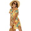 Women Casual Swim Cover up Short Sleeve Mini Beach Dress