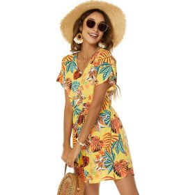 Women Casual Swim Cover up Short Sleeve Mini Beach Dress (Color: style 5)