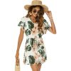 Women Casual Swim Cover up Short Sleeve Mini Beach Dress