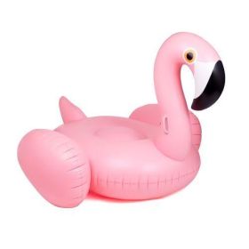 Giant inflatable flamingos ride on floating objects in the swimming pool, equipped with fast valve swimming rafts (default: default)