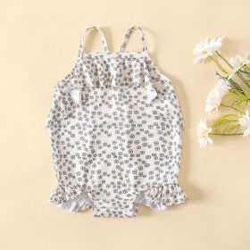 Baby Girl Floral Print Pattern Lace Design Sling Swimsuit Onesies In Summer (Size/Age: 80 (9-12M))