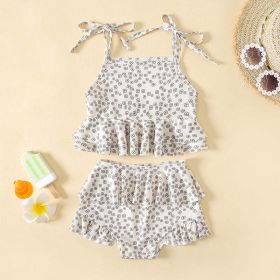 Baby Girl Floral Print Pattern Belt Design Sling Tops Combo Shorts Swimsuit Sets In Summer (Size/Age: 73 (6-9M))