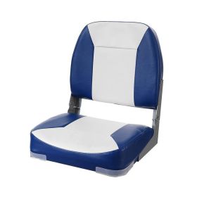 Low Back Folding Padded Boat Seat for Outdoor Adventures (Color: Blue & White)