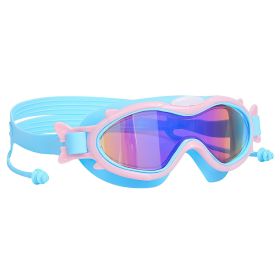 Kids Swim Goggles With Ear Plugs UV Protection Anti-Fog Leak Proof Wide View Pool Swimming Goggles For Youth Boys Girls Aged 3-16 Years Old Summer Bea (Color: Blue_PinkRim)